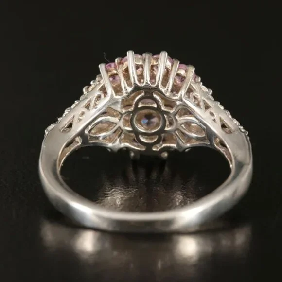 Sterling Silver Pink Sapphire & White Topaz Cluster Ring – Size 7.25 - Picture 3 of 3